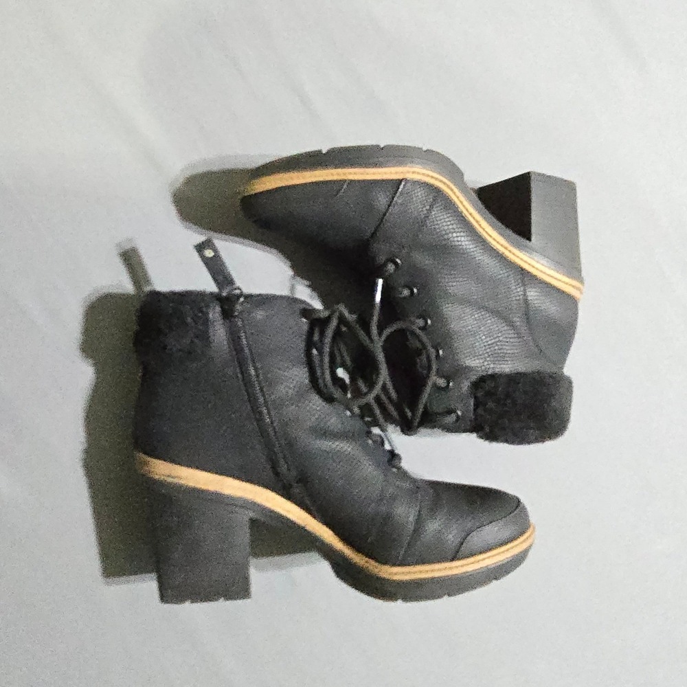 Dr Scholls For the Love Snakeskin Faux Fur Lace Ankle Boots Block Heel 7M black - Picture 1 of 7